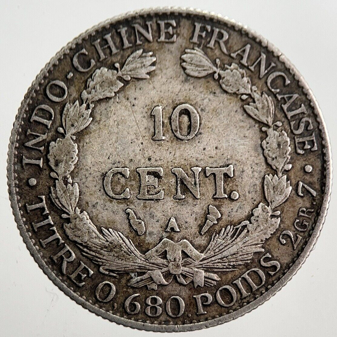 1921 France 10 Cents Centimes Indo - China Silver Coin | Fine Grade | a7807