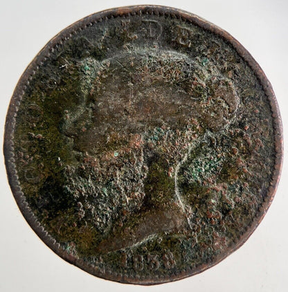 1838 Victoria Half-Penny Coin | Fair Grade