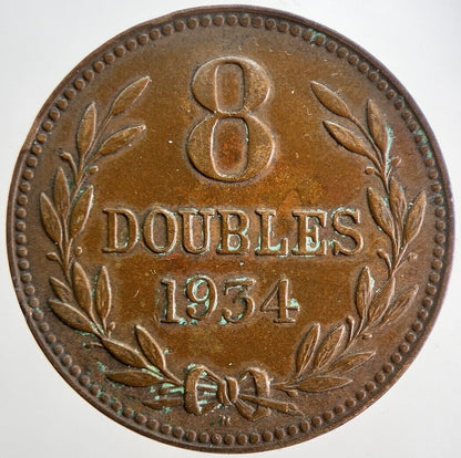 1934 Guernsey 8 Doubles Coin | Very High Grade | a6176
