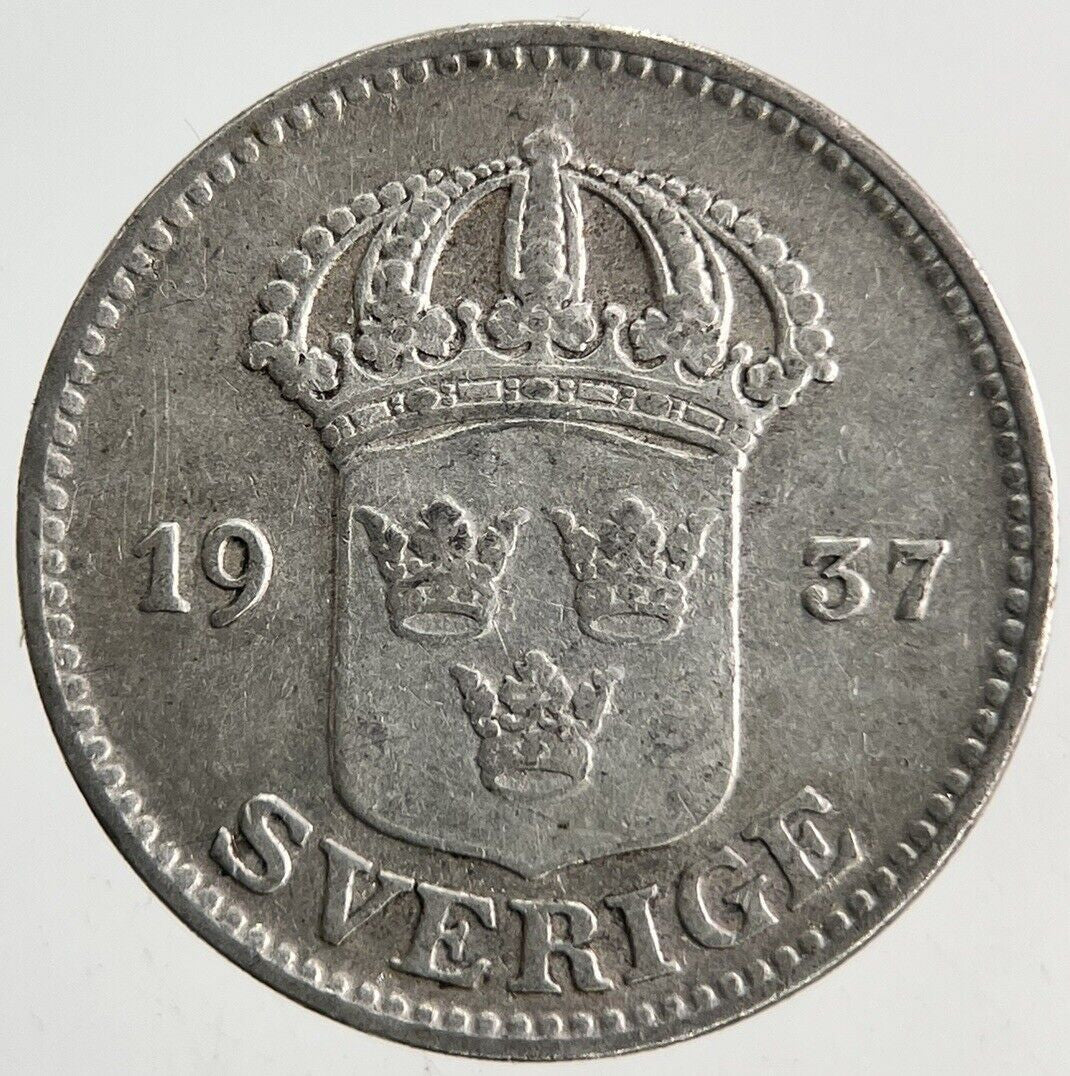 1937 Sweden 25 Ore Silver Coin | Fine Collectable Grade