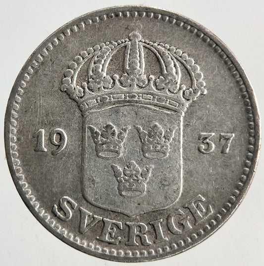 1937 Sweden 25 Ore Silver Coin | Fine Collectable Grade
