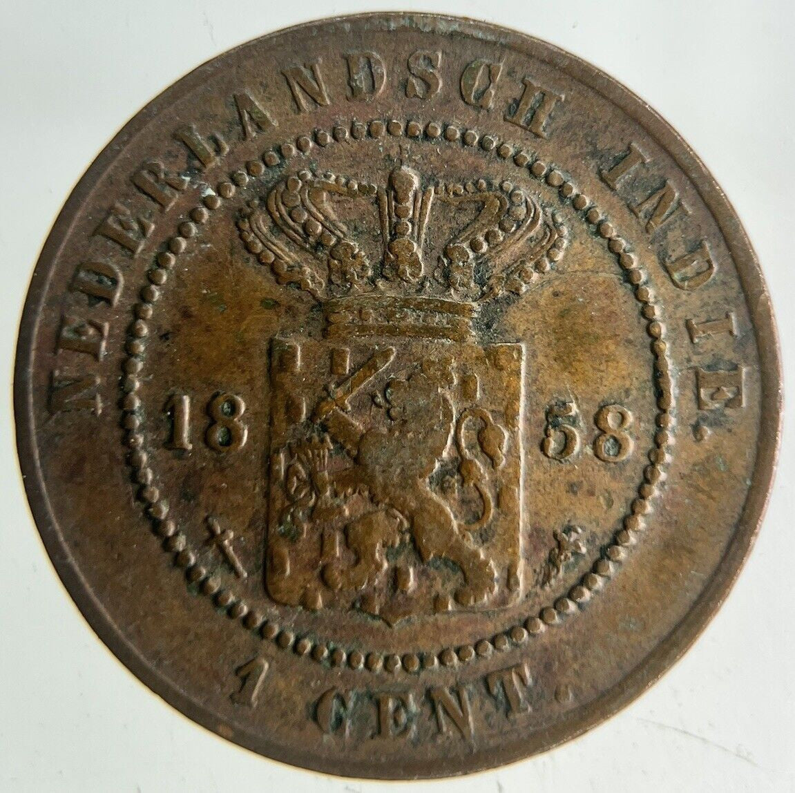 1858 Netherlands East Indies 1 Cent Coin | Fine Collectable Grade