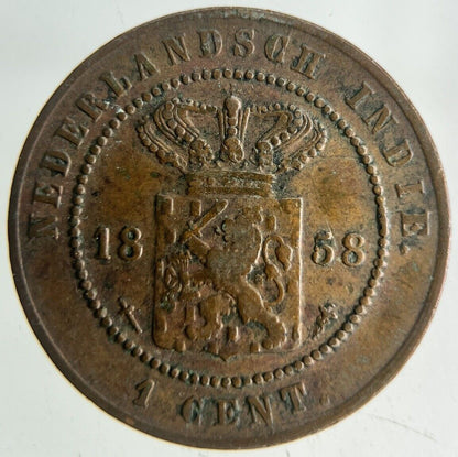 1858 Netherlands East Indies 1 Cent Coin | Fine Collectable Grade