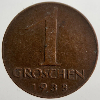 1938 Austria 1 One Groschen Coin | Collectable Grade | a7624