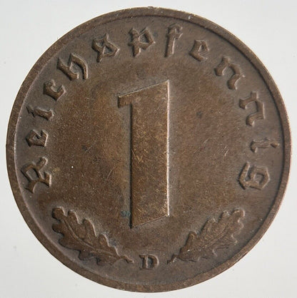 1938 - D Germany Nazi 1 Pfennig Coin | Fine Collectable Grade | a1898