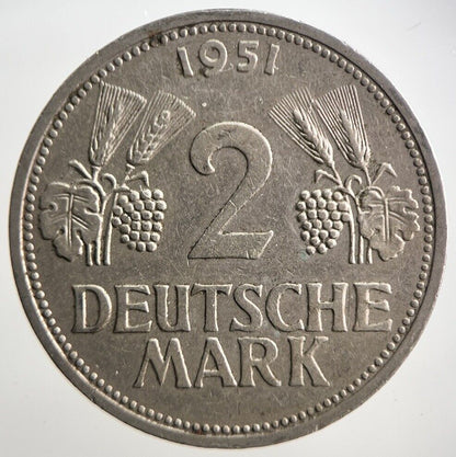 1951 - F Germany 2 Mark Coin | Fine Collectable Grade | a3096