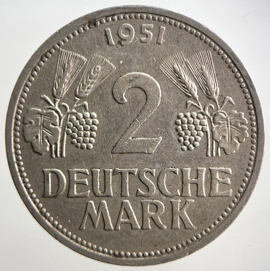 1951 - F Germany 2 Mark Coin | Fine Collectable Grade | a3096