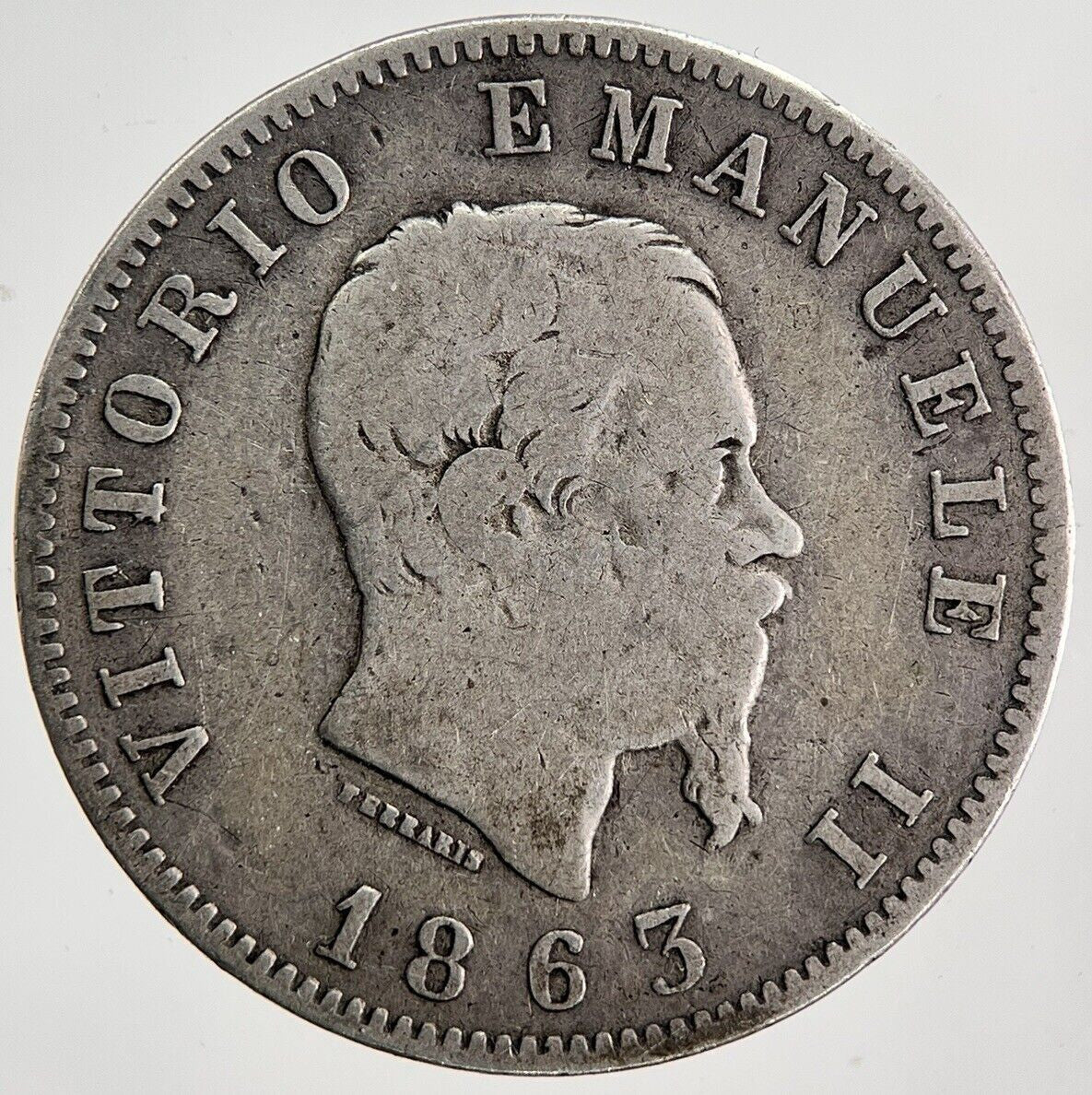 1863 Italy 1 Lira Silver Coin | Fine Collectable Grade | a6236