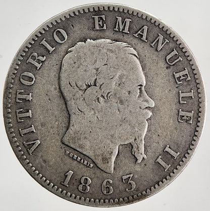 1863 Italy 1 Lira Silver Coin | Fine Collectable Grade | a6236