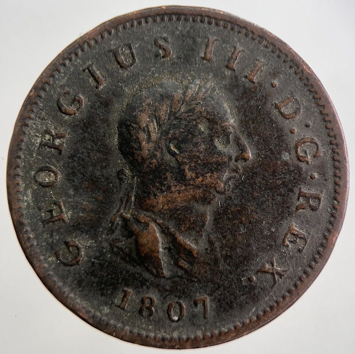 1807 George 3rd III Half - Penny British Coin | Fine Collectable Grade | a7528