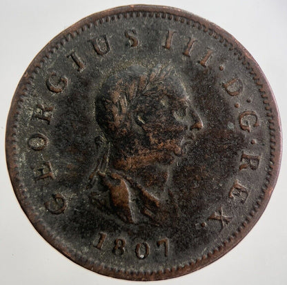 1807 George 3rd III Half - Penny British Coin | Fine Collectable Grade | a7528
