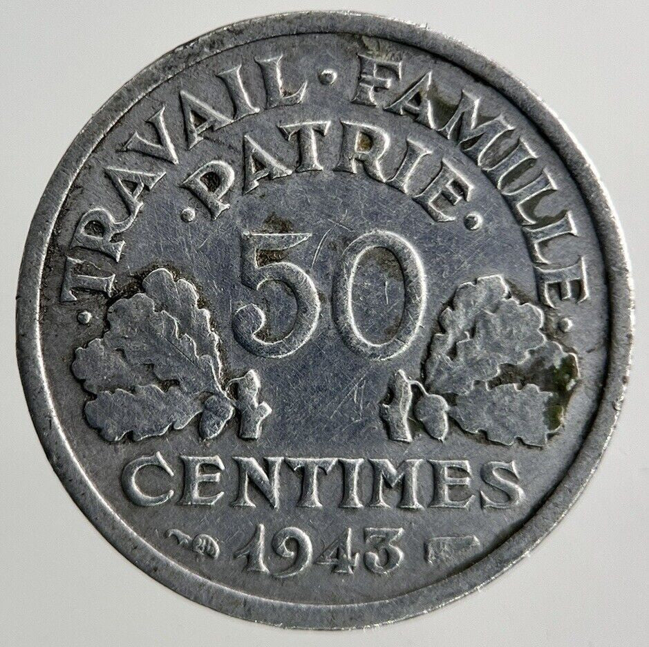 1943 France 50 Centimes Coin | Fine Collectable Grade