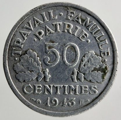 1943 France 50 Centimes Coin | Fine Collectable Grade