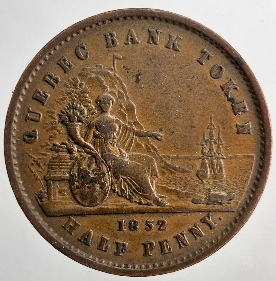 1852 Canada Quebec Bank Half - Penny Token Coin | Very High Grade