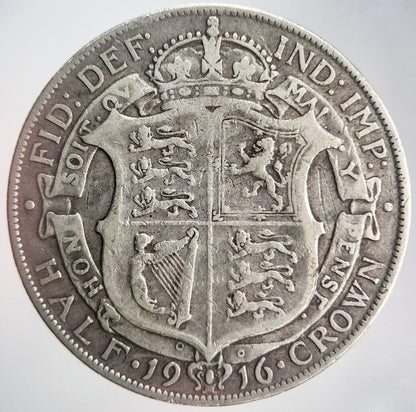 1916 George V Half - Crown Silver Coin | Fine Collectable Grade | a4501