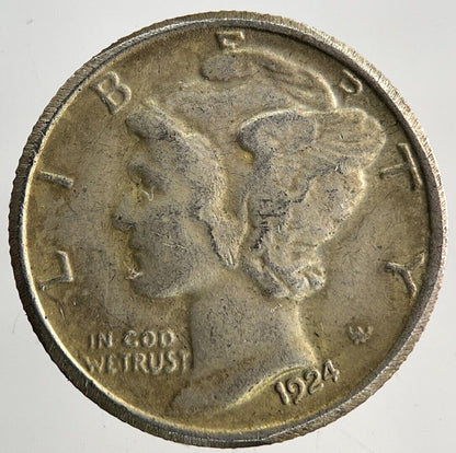 1924 - S US USA Mercury One Dime Silver Coin | Fine Collectable Grade