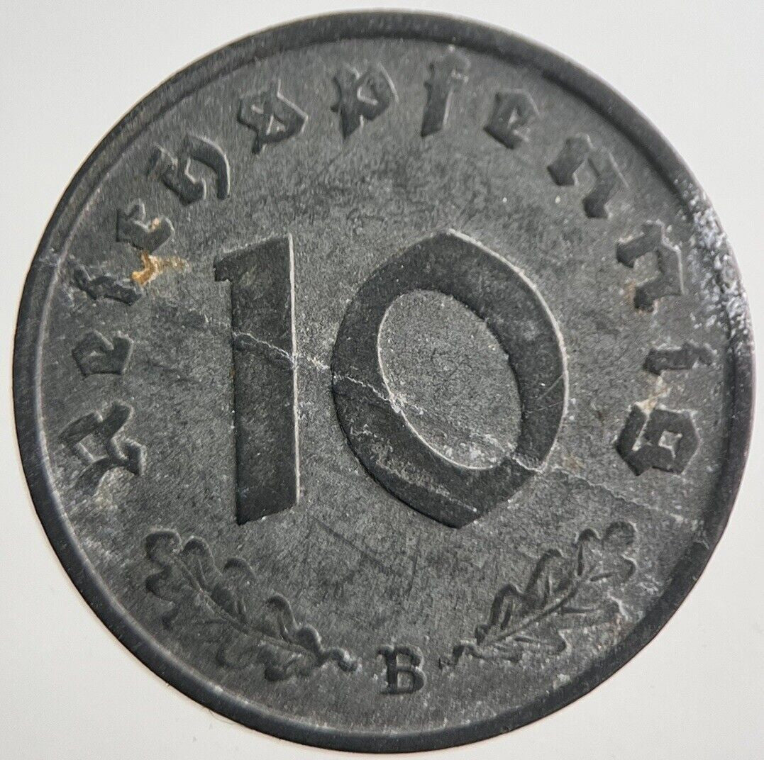 1943 - B Germany Nazi 10 Pfennig Coin | Fine Collectable Grade | a7402