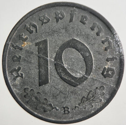 1943 - B Germany Nazi 10 Pfennig Coin | Fine Collectable Grade | a7402