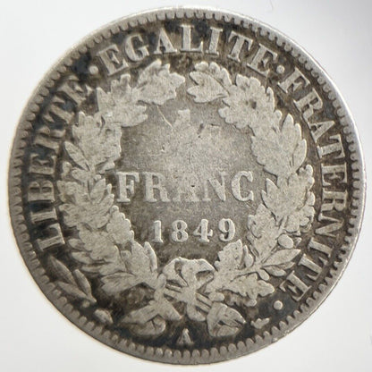 1849 - A France 1 One Franc | French Silver Coin | Fair Grade