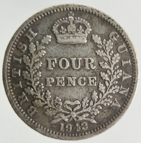 1943 Belize British Guiana Four - Pence Silver Coin | Fine Collectable Grade
