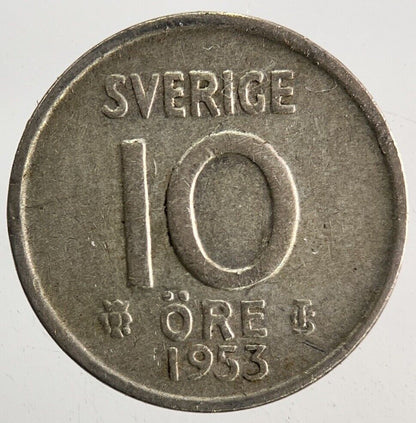 1953 Sweden 10 Ore Silver Coin | Fine Collectable Grade