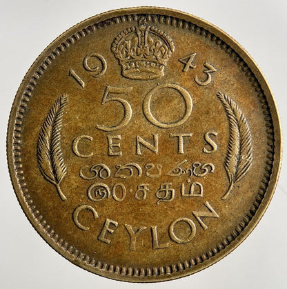1943 Ceylon 50 Cents Coin | Fine Collectable Grade