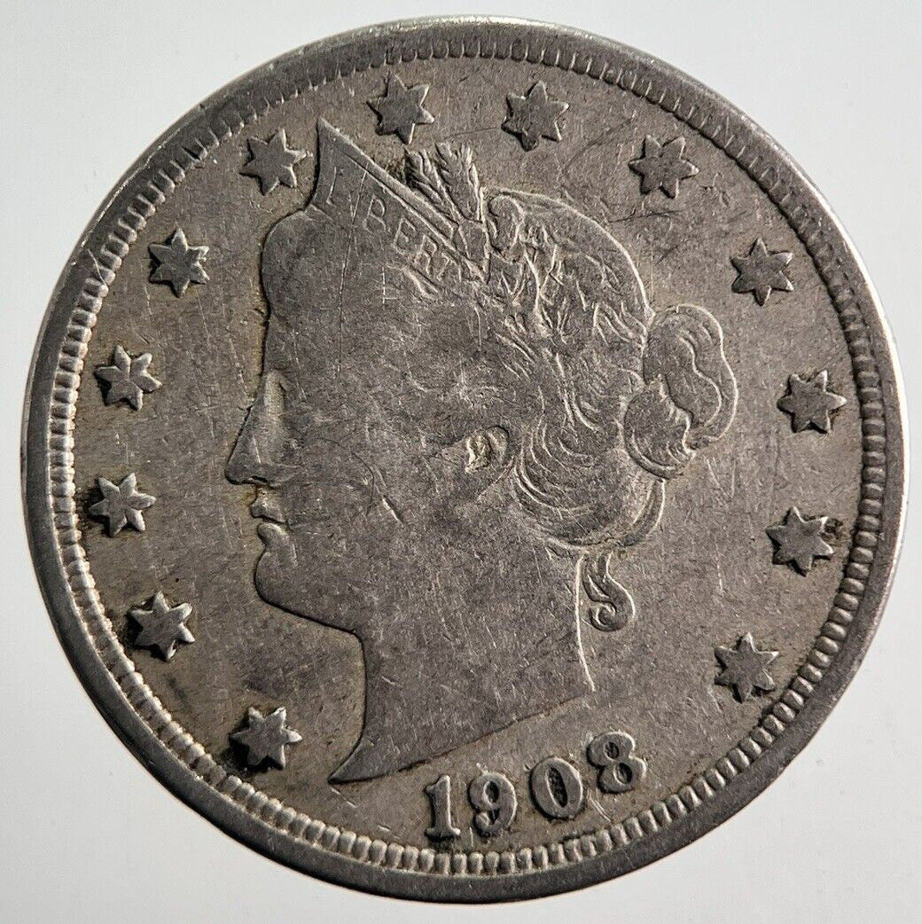 1908 US USA Nickel V 5 Cent Coin | Fine Collectable Grade