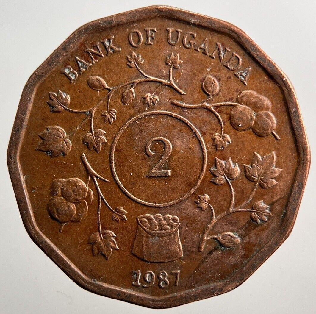 1987 Uganda Africa 2 Two Shillings Coin | Fine Collectable Grade | a3830