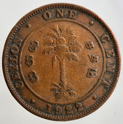 1922 Ceylon 1 Cent Coin | Fine Collectable Grade