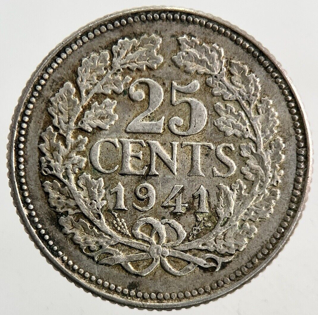 1941 Netherlands 25 Cents Silver Coin | Fine Collectable Grade