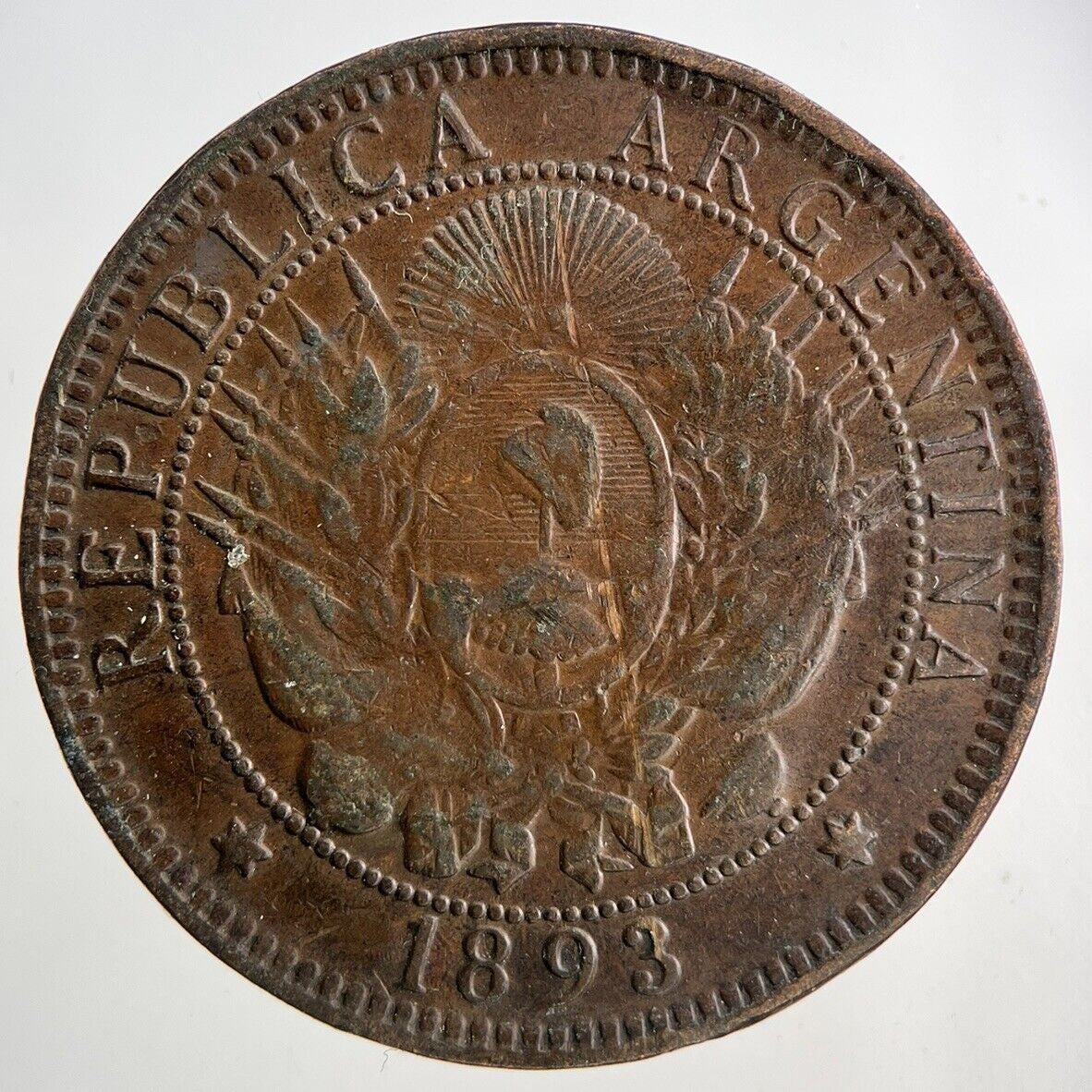 1893 Argentina 2 Dos Centavos Coin | Fine Collectable Grade