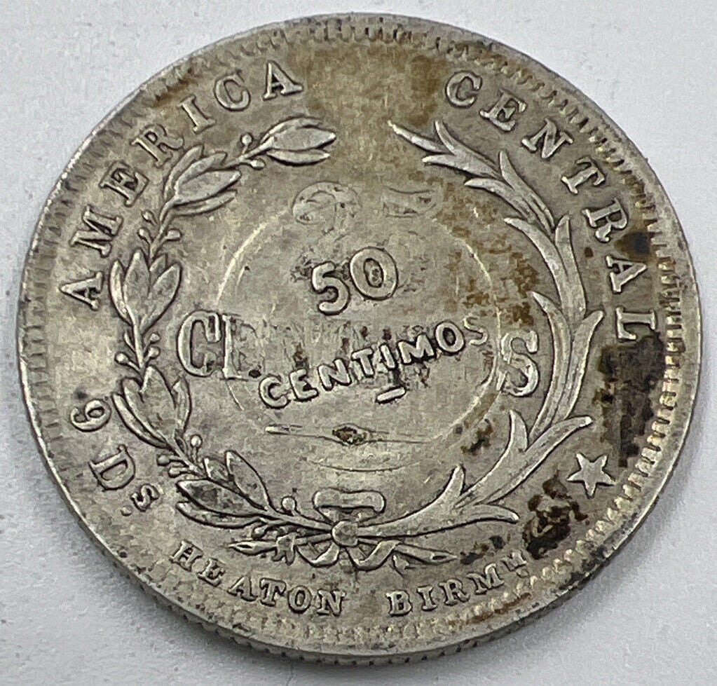 1889 Costa Rica 50 Centimos Silver Coin | Fine Collectable Grade | a1360