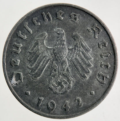 1942 - J Germany Nazi 10 Pfennig Coin | Fine Collectable Grade