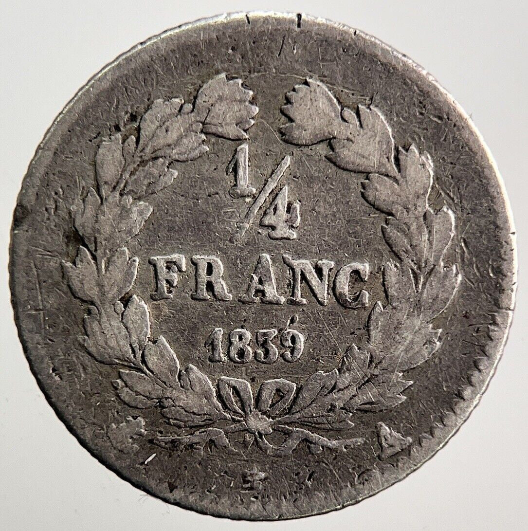 1839 France Quarter 1/4 Franc Silver Coin | Collectable Grade | a3635