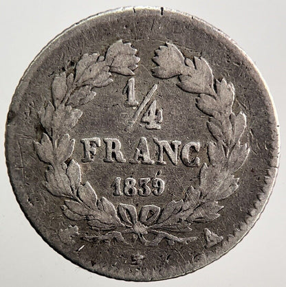 1839 France Quarter 1/4 Franc Silver Coin | Collectable Grade | a3635