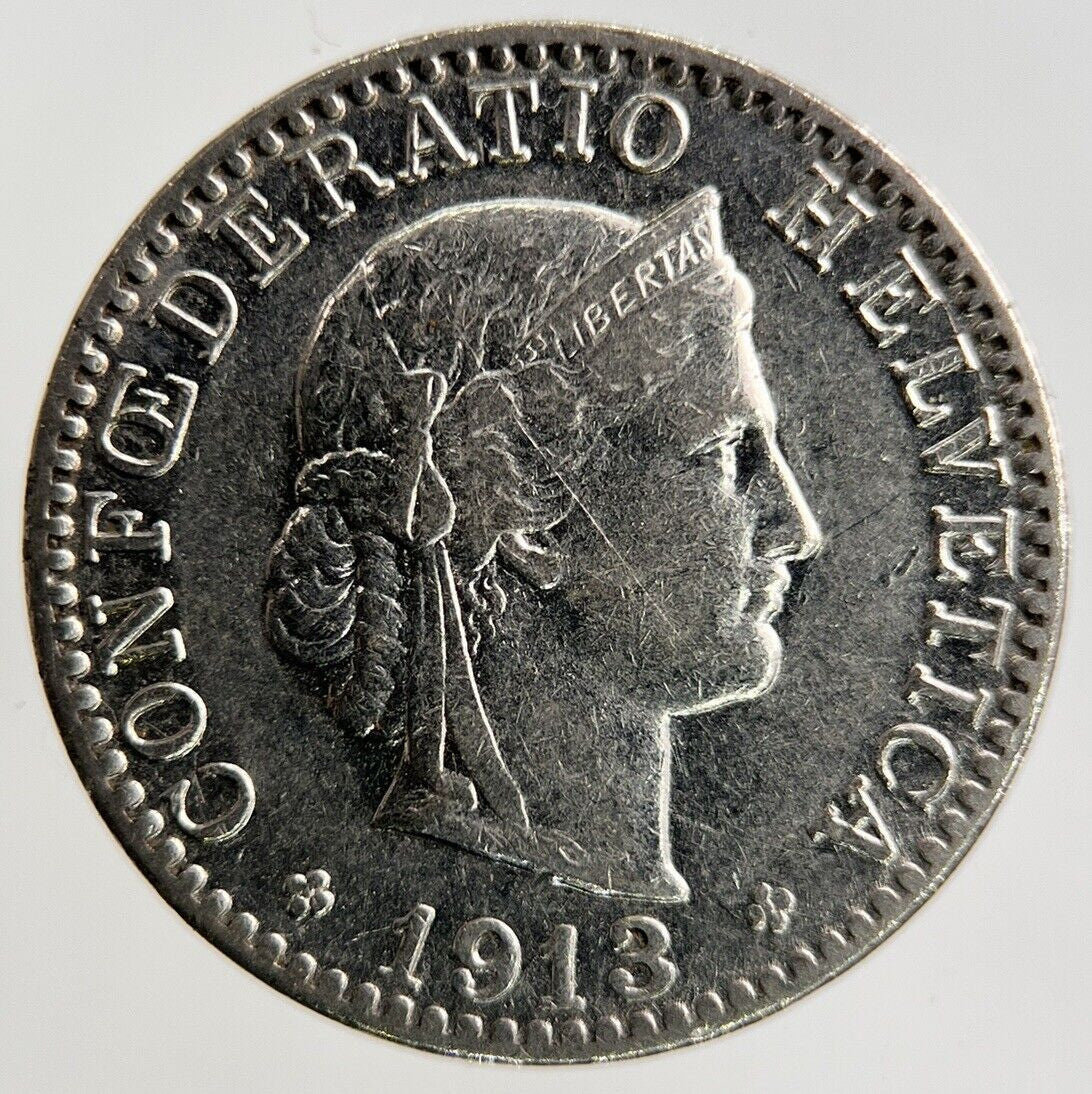 1913 Switzerland Swiss 20 Rappen Coin | Fine Collectable Grade