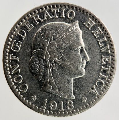 1913 Switzerland Swiss 20 Rappen Coin | Fine Collectable Grade