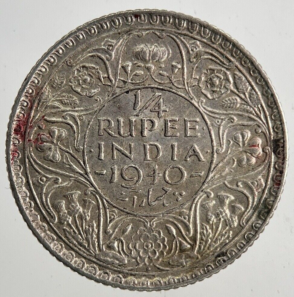 1940 India 1/4 Quarter Rupee Silver Coin | Fine Collectable Grade