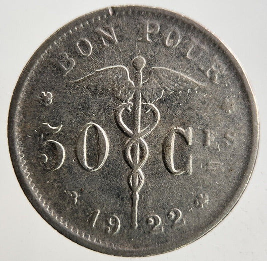 1922 Belgium 50 Centimes Coin | Fine Collectable Grade