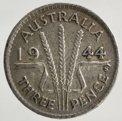 1944 - S Australia Threepence Silver Coin | Fine Collectable Grade