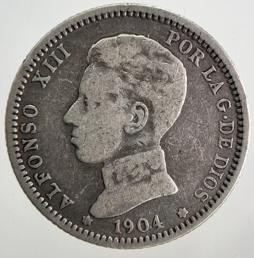 1904 Spain Una 1 Peseta Silver Coin | Collectable Grade | a9906