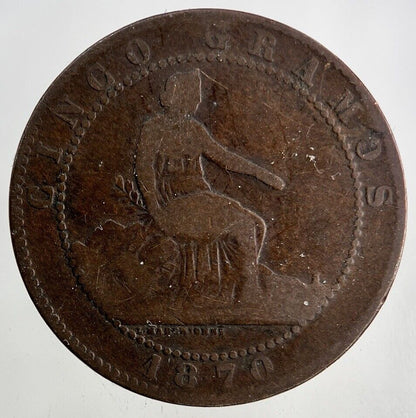 1870 Spain 5 Cinco Centimos Coin | Collectable Grade