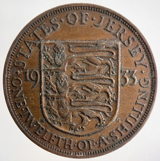 1933 Jersey One Twelfth Of A Shilling 1/12 Coin | Fine Collectable Grade