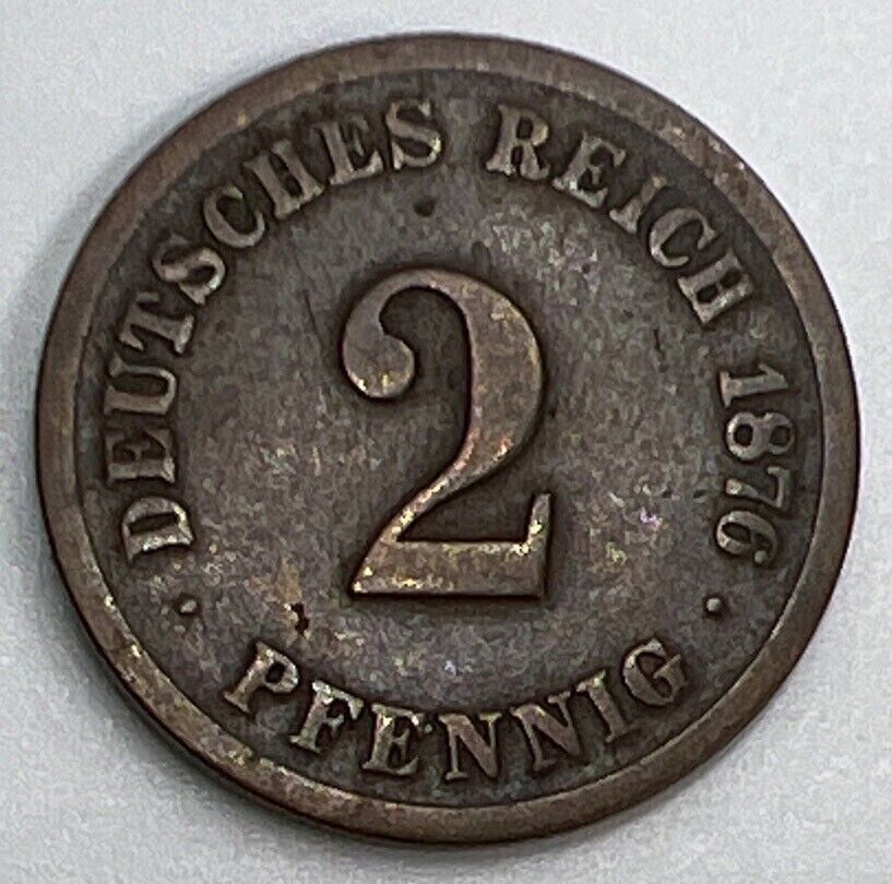 1876 Germany 2 Two Pfennig Coin | Fine Collectable Grade | a936