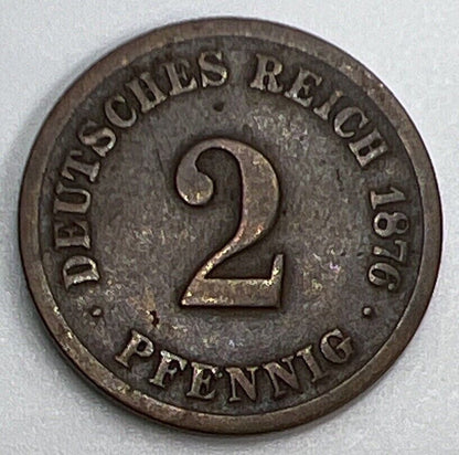 1876 Germany 2 Two Pfennig Coin | Fine Collectable Grade | a936