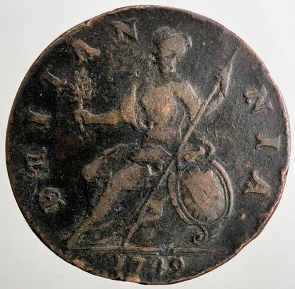 1749 George 2nd II Half - Penny British Coin | Fine Collectable Grade | a9453