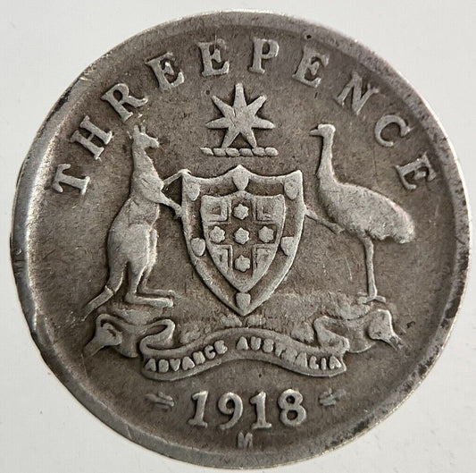 1918 - M Australia Threepence Silver Coin | Fine Collectable Grade