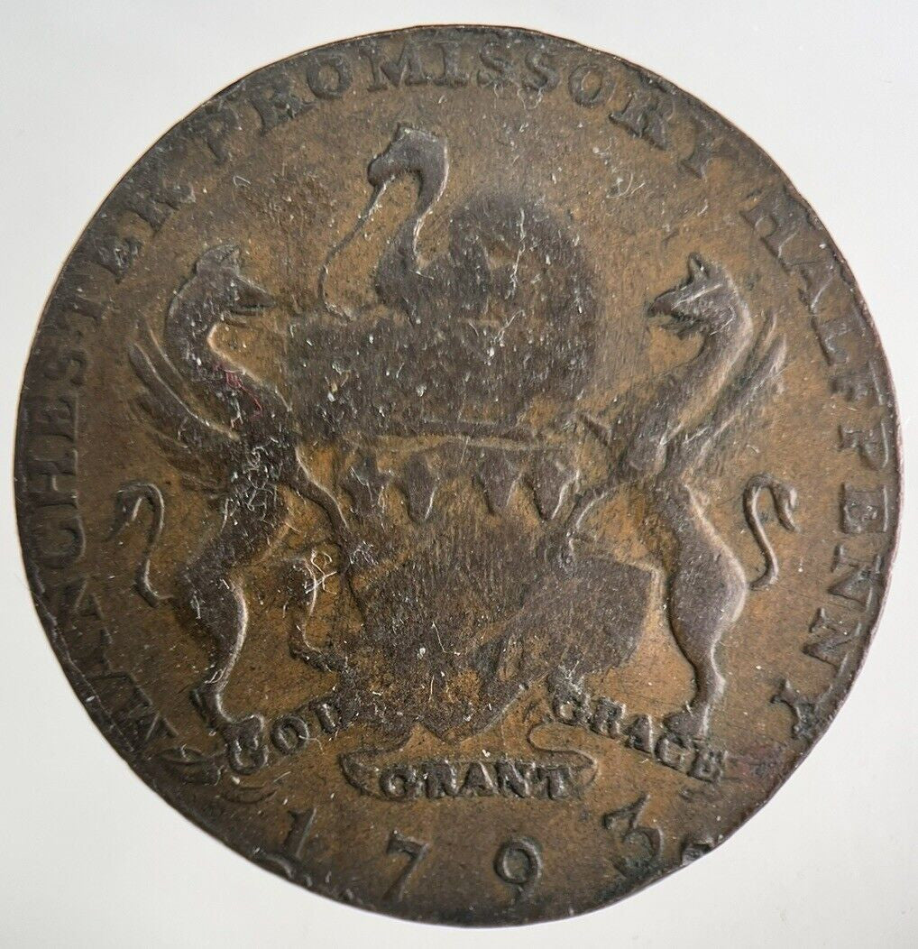 1793 Stamped Manchester Half-Penny Coin | Collectable Grade