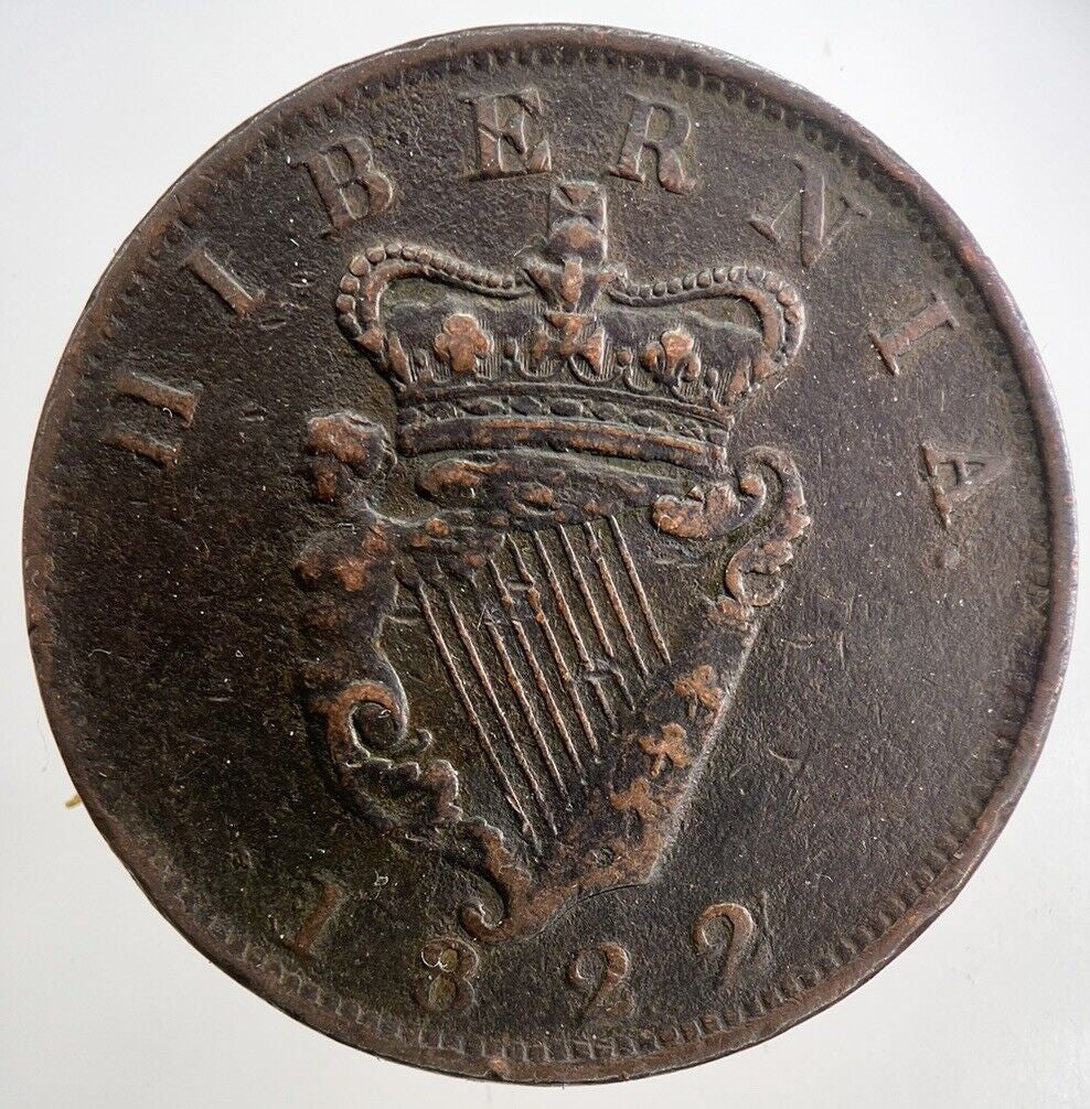 1822 George IV Irish Hibernia One Penny Coin | Fine Collectable Grade | a9360