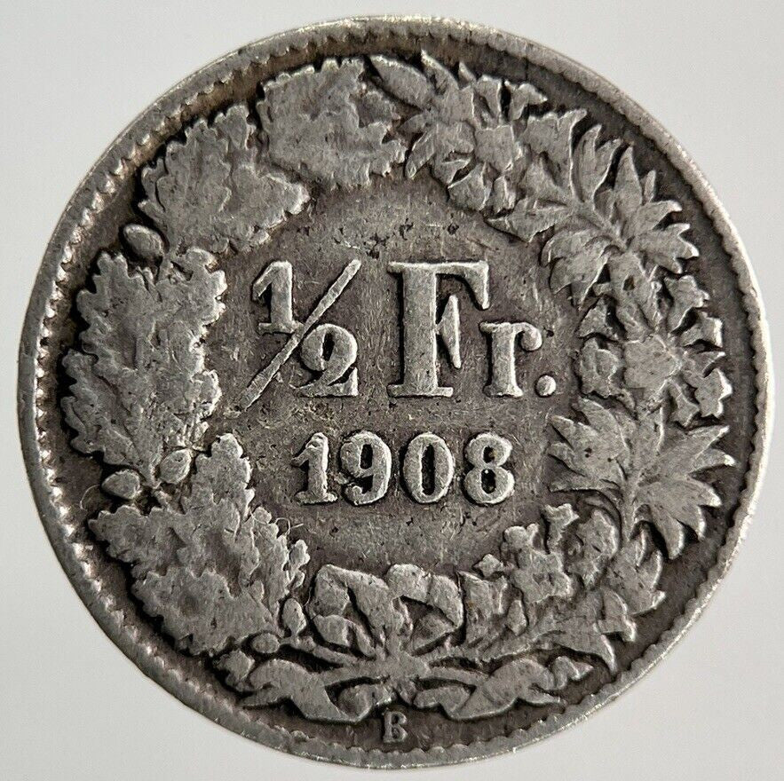 1908 Switzerland Swiss 1/2 Half Franc Silver Coin | Fine Collectable Grade